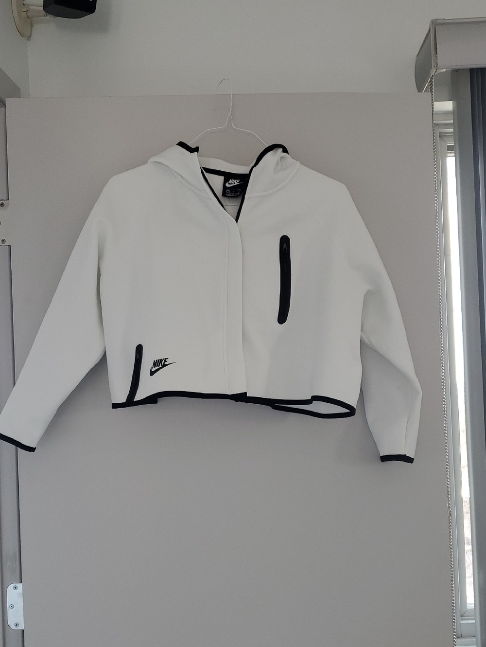 Nike White with Black Trim Noprene Like Cropped Hoodie